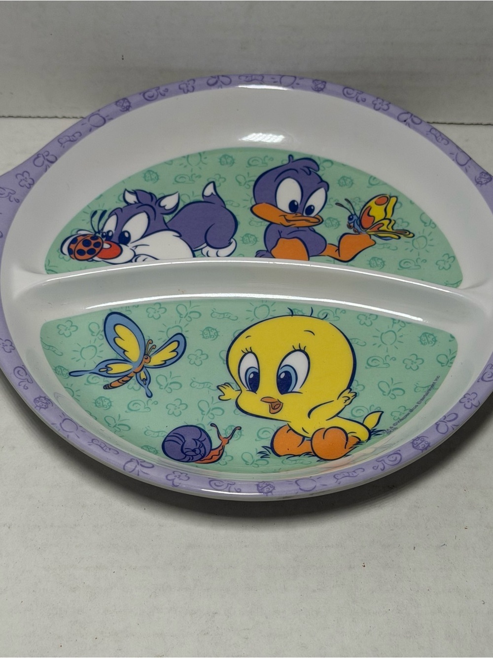 Vintage Baby Looney Tunes Tweety Sylvester Daffy Divided Kids Plate